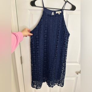 Monteau Women's Navy Blue Lace Strappy Mid Length Dress Size M Lined - NWOT
